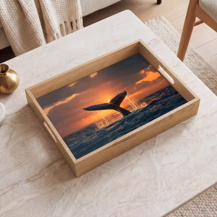 Walvis staart - Water - Zonsondergang Dienblad Rechthoek middel -sfeer1
