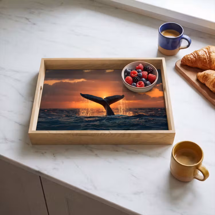 Walvis staart - Water - Zonsondergang Dienblad Rechthoek middel -sfeer2