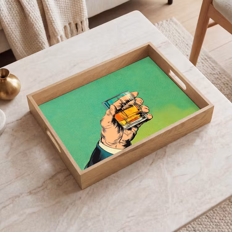 Whisky - Glas - Hand - Groen Dienblad Rechthoek middel -sfeer1