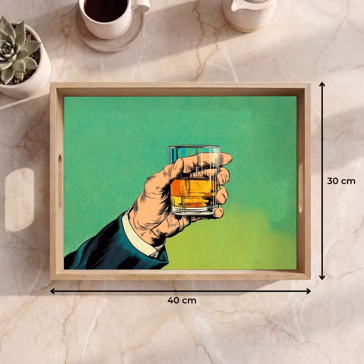 Whisky - Glas - Hand - Groen Dienblad Rechthoek middel -USP_Formaat