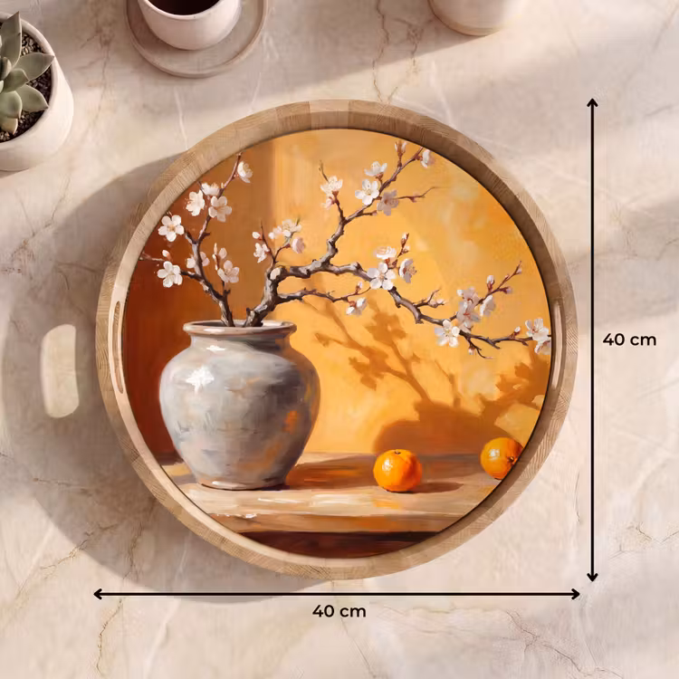 Tray - White Flowers - Still Life - Witte bloemen - Stilleven Dienblad Rond middel