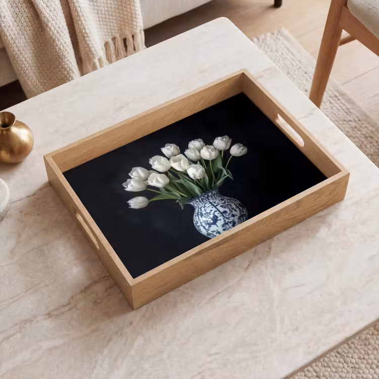 Wit - Bloemen - Tulpen - Vaas Dienblad Rechthoek middel -sfeer1