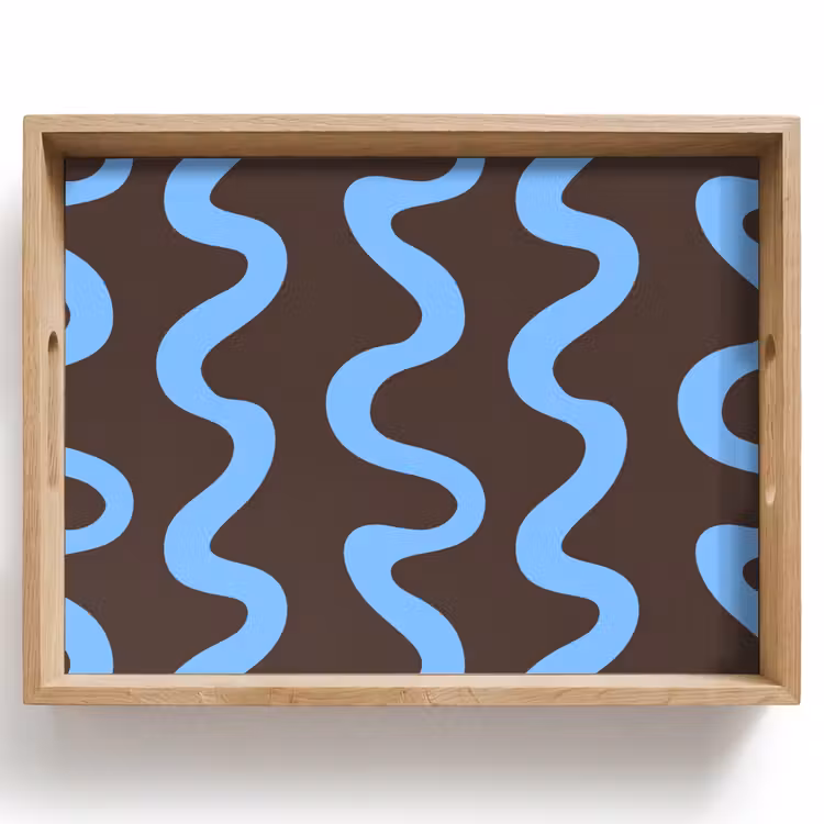 Kronkelende lijnen - Blauw - Bruin - Minimalistisch Dienblad Rechthoek middel 911 -z3d_shopping