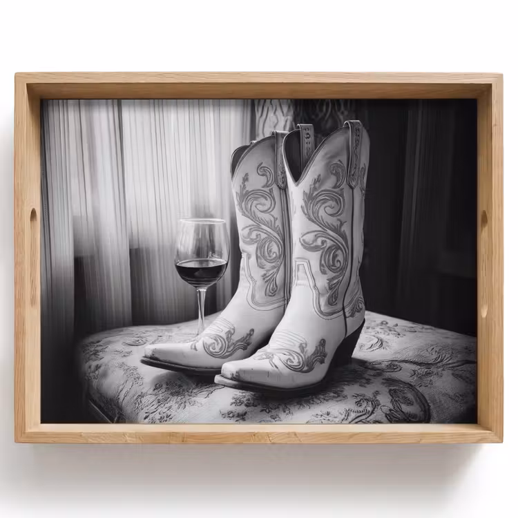 Wijn - Cowboylaarzen - Raamlicht - Wit Dienblad Rechthoek middel -z3d_shopping