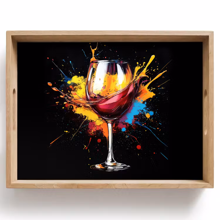 Wijn - Glas - Graffiti - Borrel - Rood - Verf Dienblad Rechthoek middel -z3d_shopping