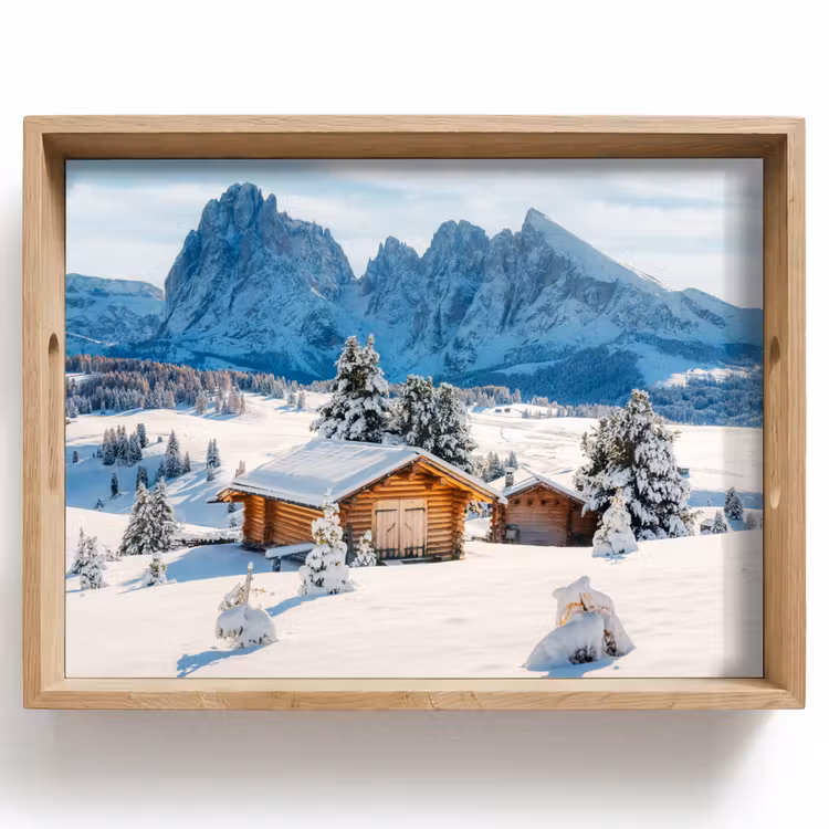 Winter - Huisje - Bergen - Uitzicht - Sneeuw Dienblad Rechthoek middel -z3d_shopping