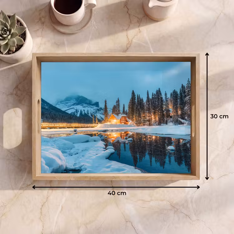 Winterlandschap - Natuur - Huis - Bergen - Sneeuw Dienblad Rechthoek middel -USP_Formaat