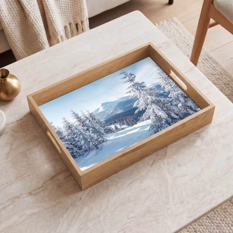 Winterlandschap - Natuur - Berg - Bomen - Sneeuw Dienblad Rechthoek middel -sfeer1