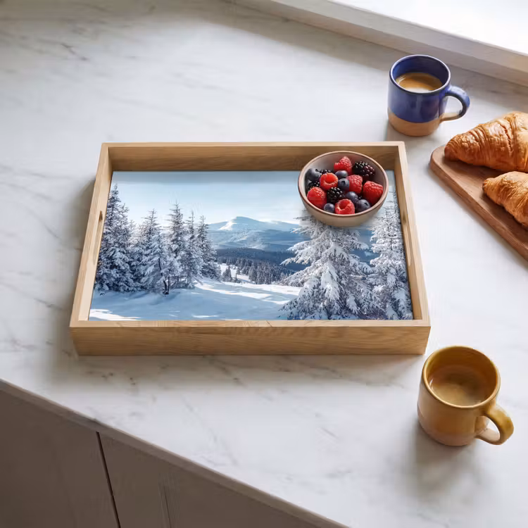 Winterlandschap - Natuur - Berg - Bomen - Sneeuw Dienblad Rechthoek middel -sfeer2