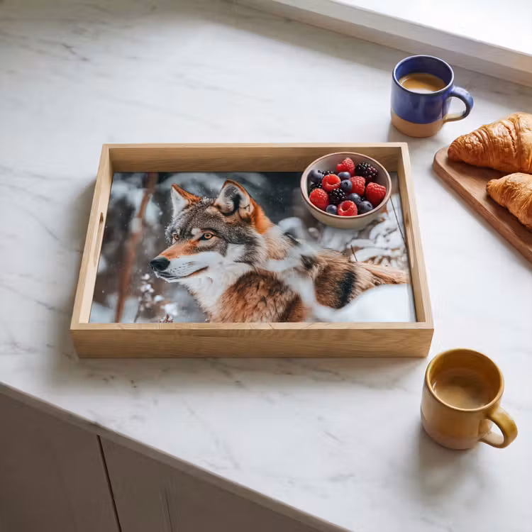 Wolf - Sneeuw - Winter - Dieren - Natuur - Sneeuw Dienblad Rechthoek middel -sfeer2