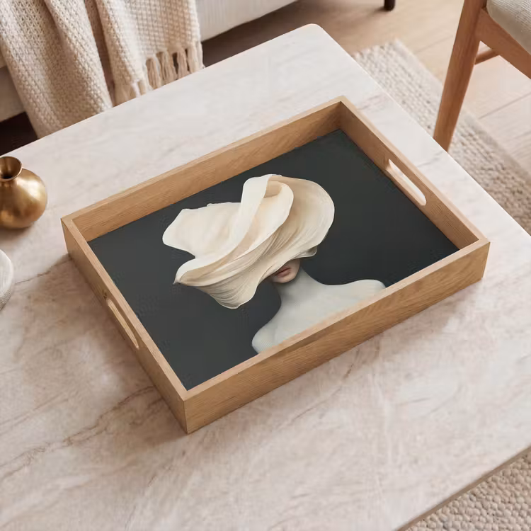 Vrouw - Beige - hoed Dienblad Rechthoek middel -sfeer1