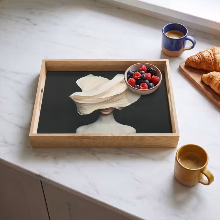 Vrouw - Beige - hoed Dienblad Rechthoek middel -sfeer2