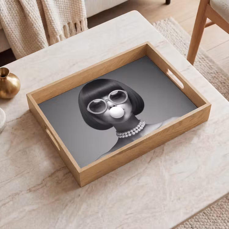 Vrouw - Zwart Wit - Ketting - Zonnebril Dienblad Rechthoek middel -sfeer1