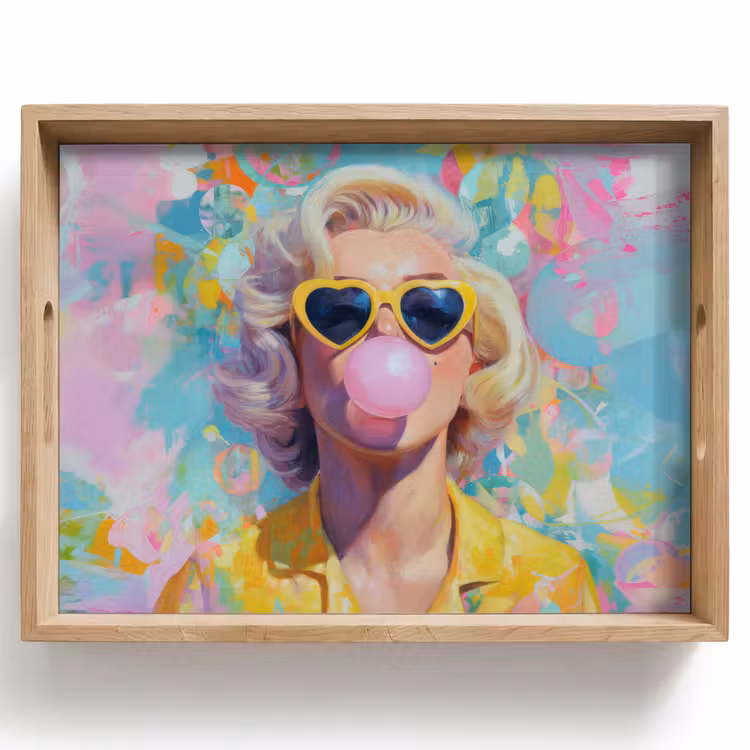 Vrouw - Blond - Roze kauwgom - Kleurrijk - Pastel Dienblad Rechthoek middel -z3d_shopping