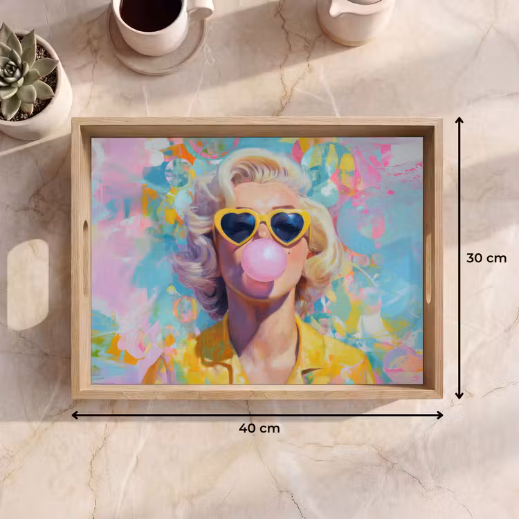 Vrouw - Blond - Roze kauwgom - Kleurrijk - Pastel Dienblad Rechthoek middel -USP_Formaat