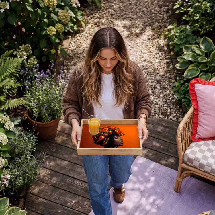 Vrouw - Chilipepers - Pepers - Bloemen Dienblad Rechthoek middel -sfeer5