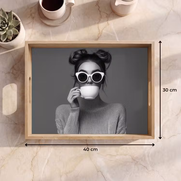 Vrouw - Koffie - Zwart - Wit Dienblad Rechthoek middel -USP_Formaat