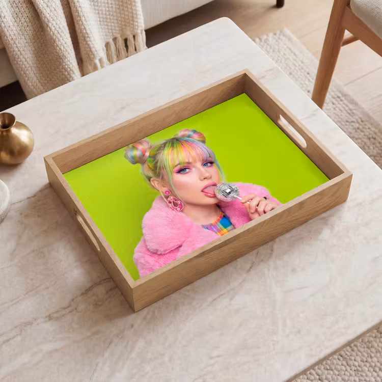 Vrouw - Kleurrijk haar - Pop art - Modern - Levendig Dienblad Rechthoek middel -sfeer1