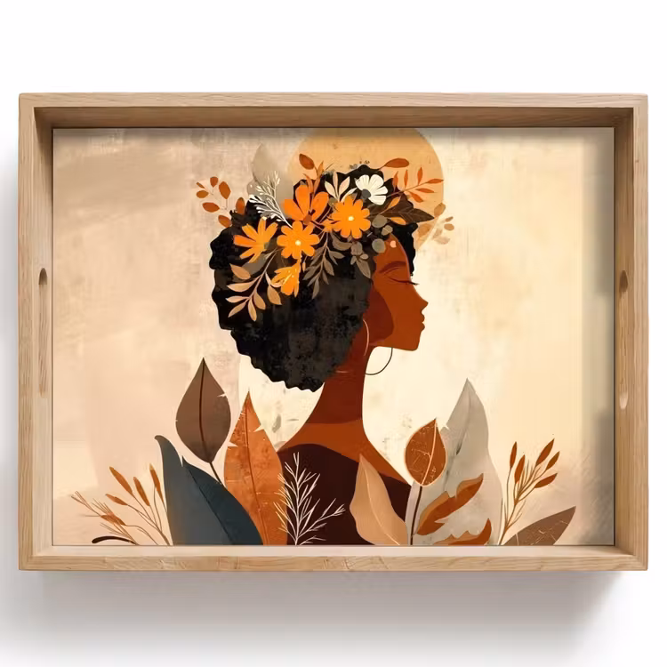 Vrouw - Krullen - Bloemen - Beige Dienblad Rechthoek middel -z3d_shopping