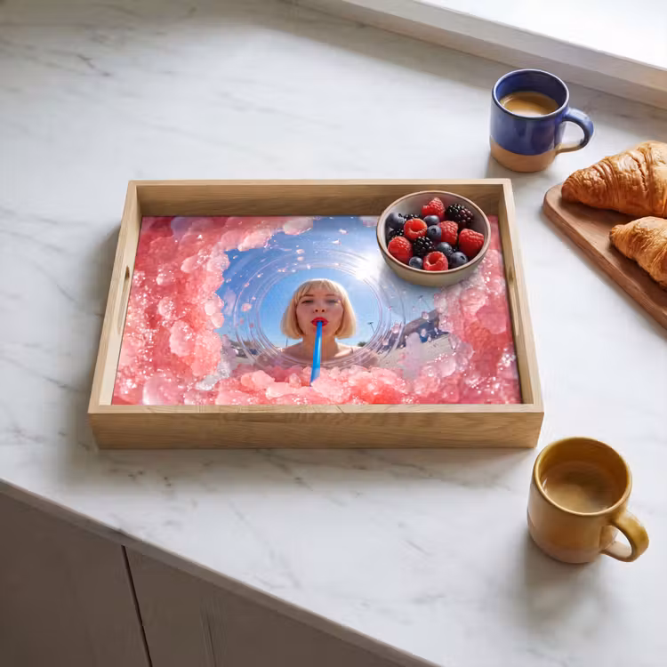 Vrouw - Drank - Zomer - Roze - Blauw Dienblad Rechthoek middel -sfeer2