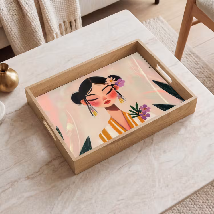 Vrouw - Bloemen - Pastel Dienblad Rechthoek middel -sfeer1