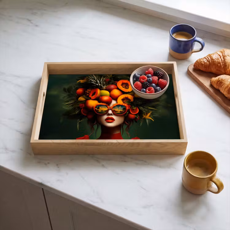 Vrouw - Vruchten - Papaja - Ananas Dienblad Rechthoek middel -sfeer2