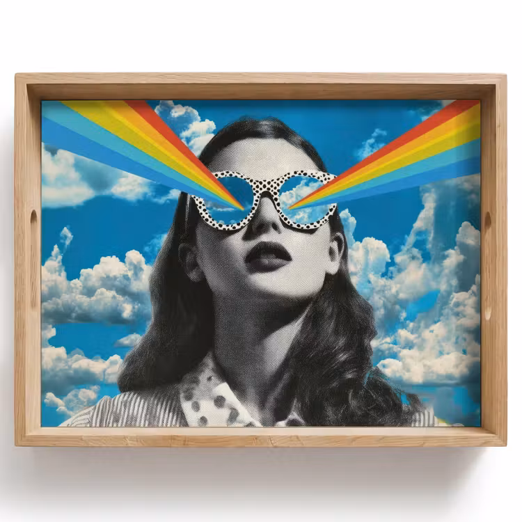 Vrouw - Bril - Regenboog - Wolken Dienblad Rechthoek middel -z3d_shopping