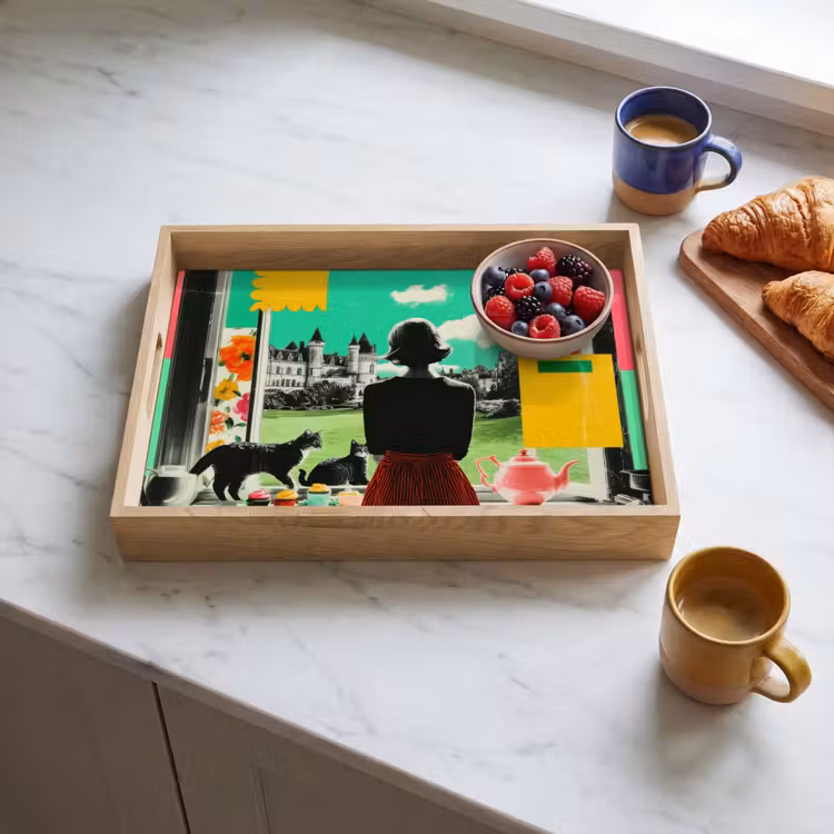 Vrouw - Keuken - Katten - Doorkijk Dienblad Rechthoek middel -sfeer2