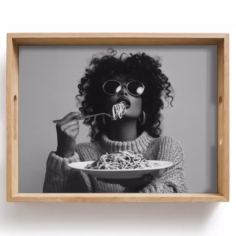 Vrouw - Pasta - Zwart - Wit Dienblad Rechthoek middel -z3d_shopping