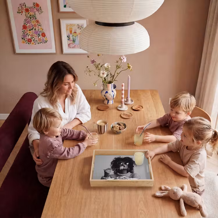 Vrouw - Pasta - Zwart - Wit Dienblad Rechthoek middel -sfeer4