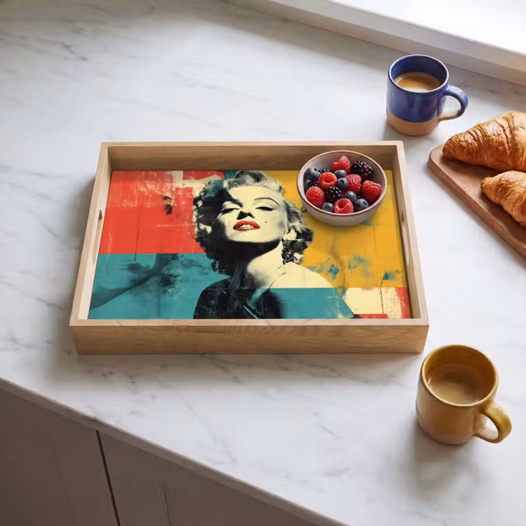 Vrouw - Rode lippen - Abstracte kleurvlakken - Popartuistraling Dienblad Rechthoek middel -sfeer2