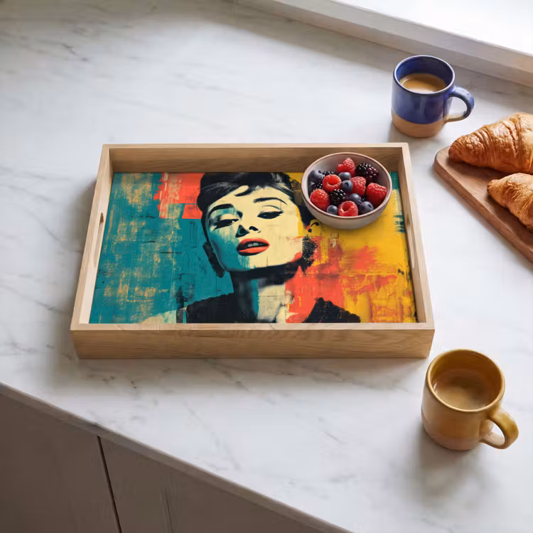 Vrouw - Rode lippen - Expressief - Grafisch Dienblad Rechthoek middel -sfeer2