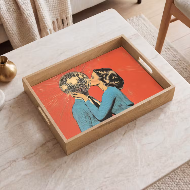 Vrouw - Retro - Discobal - Kus Dienblad Rechthoek middel -sfeer1
