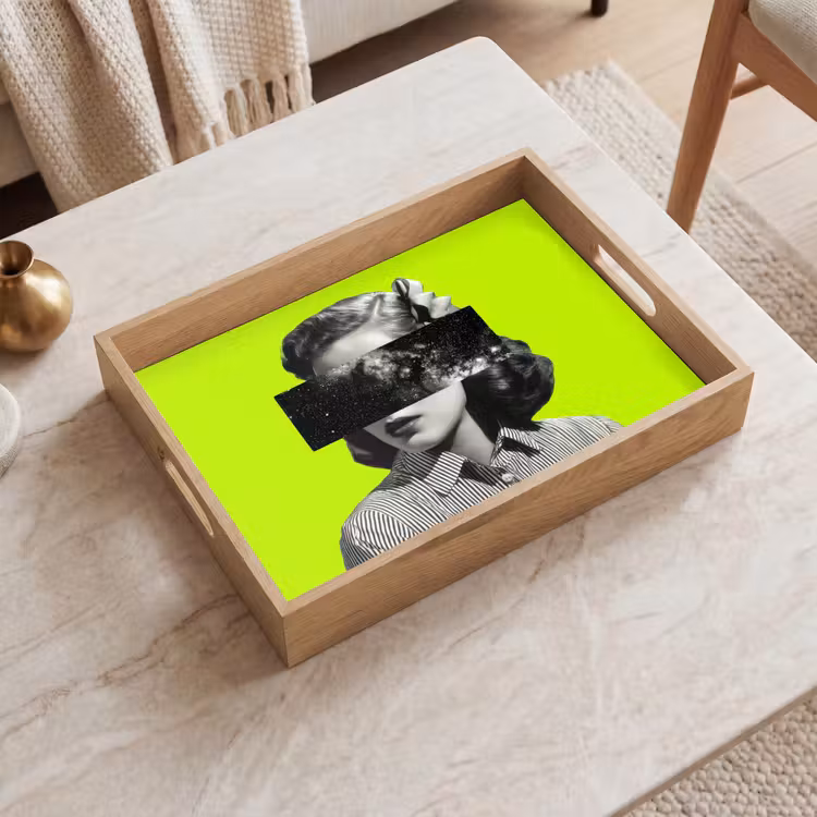 Vrouw - Sterrenhemel - Groen Dienblad Rechthoek middel -sfeer1