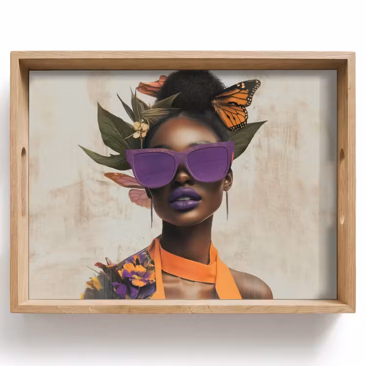 Vrouw - Zonnebril - Vlinder - Bloemen Dienblad Rechthoek middel -z3d_shopping