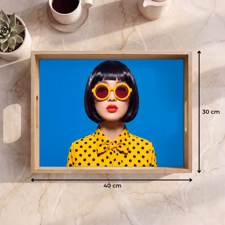 Vrouw - Zonnebril - Pop Art - Portret - Geel Dienblad Rechthoek middel -USP_Formaat