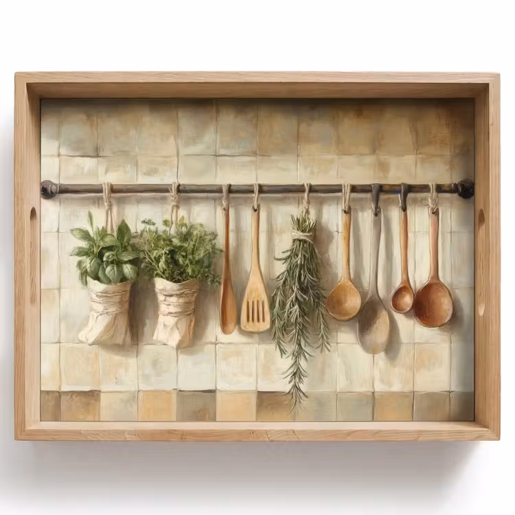 Hout - Keukengerei - Stilleven - Tegels Dienblad Rechthoek middel -z3d_shopping