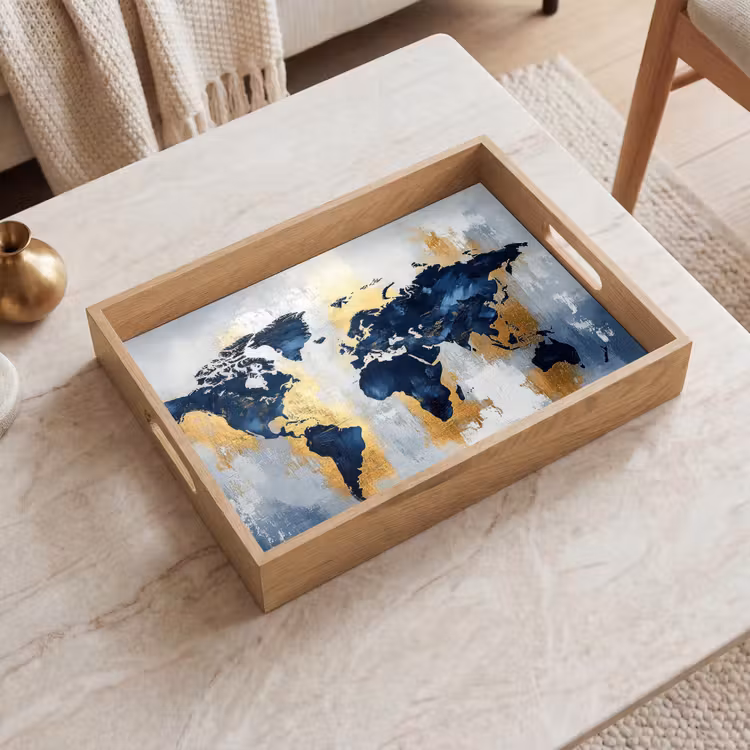 Wereldkaart - Blauw - Abstract Dienblad Rechthoek middel -sfeer1