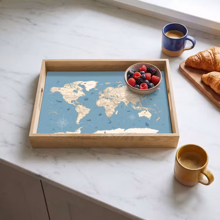 Wereldkaart - Oceaan - Realistisch - Blauw Dienblad Rechthoek middel -sfeer2