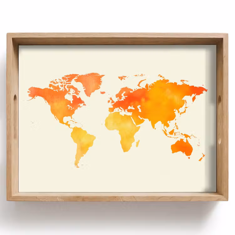Wereldkaart - Oranje - Kleurrijk Dienblad Rechthoek middel -z3d_shopping