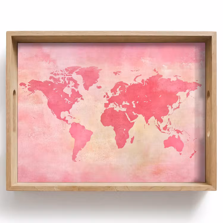 Wereldkaart - Roze - Vaag Dienblad Rechthoek middel -z3d_shopping