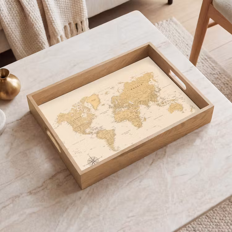 Wereldkaart - Realistisch - Beige Dienblad Rechthoek middel -sfeer1