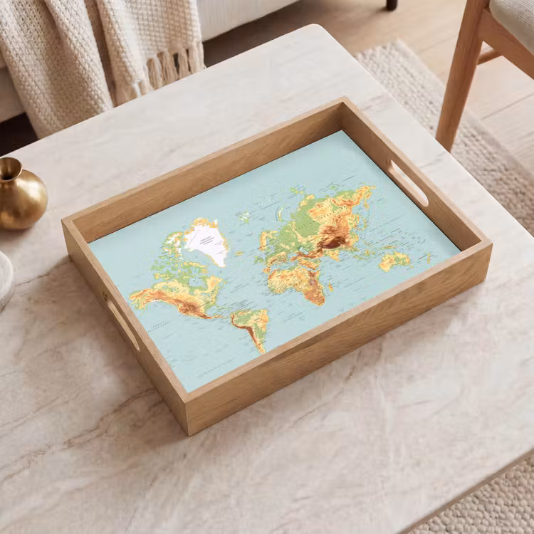 Wereldkaart - Realistisch - Blauw Dienblad Rechthoek middel -sfeer1