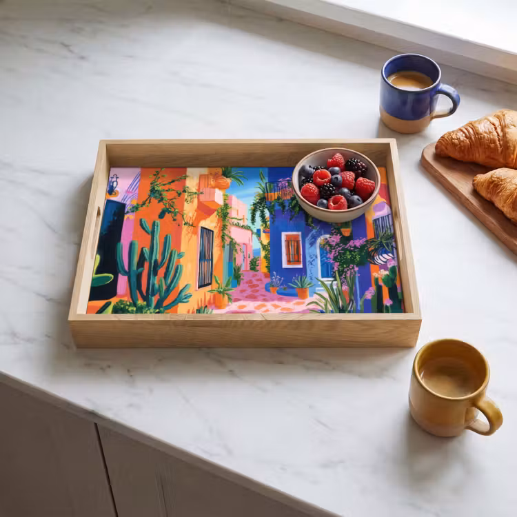 Geel - Blauw - Oranje - Huis Dienblad Rechthoek middel -sfeer2