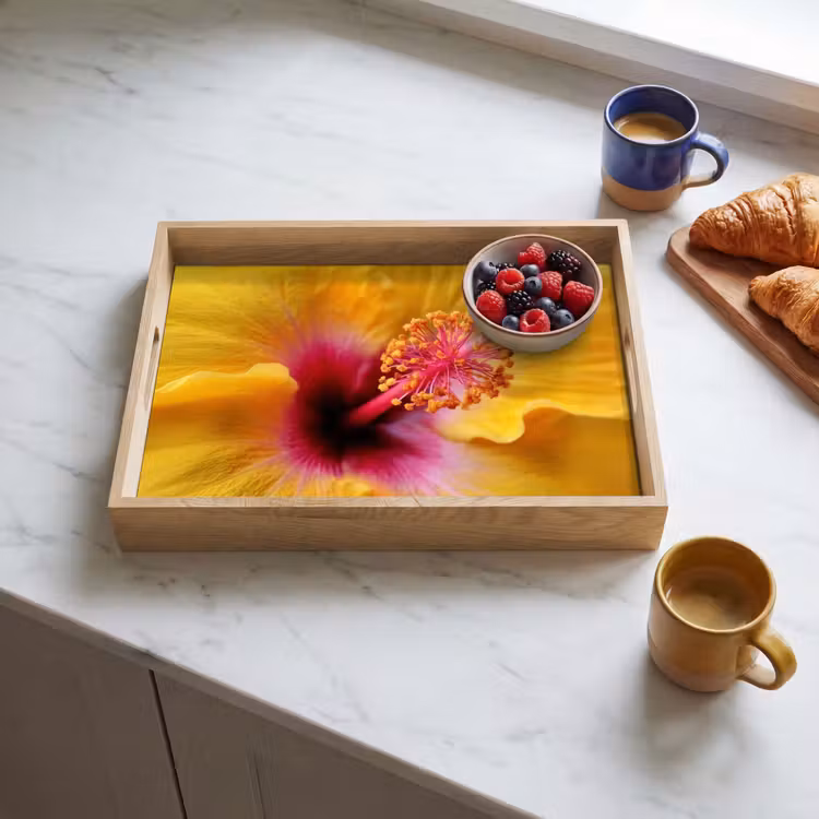 Geel - Hibiscus - Tropisch Dienblad Rechthoek middel -sfeer2