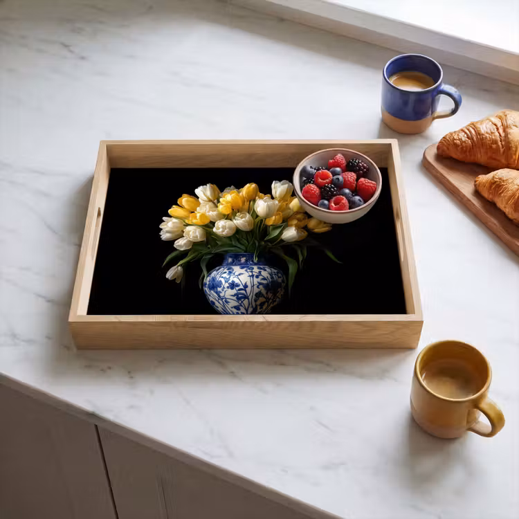 Geel - Tulpen - Vaas - Bloemen Dienblad Rechthoek middel -sfeer2