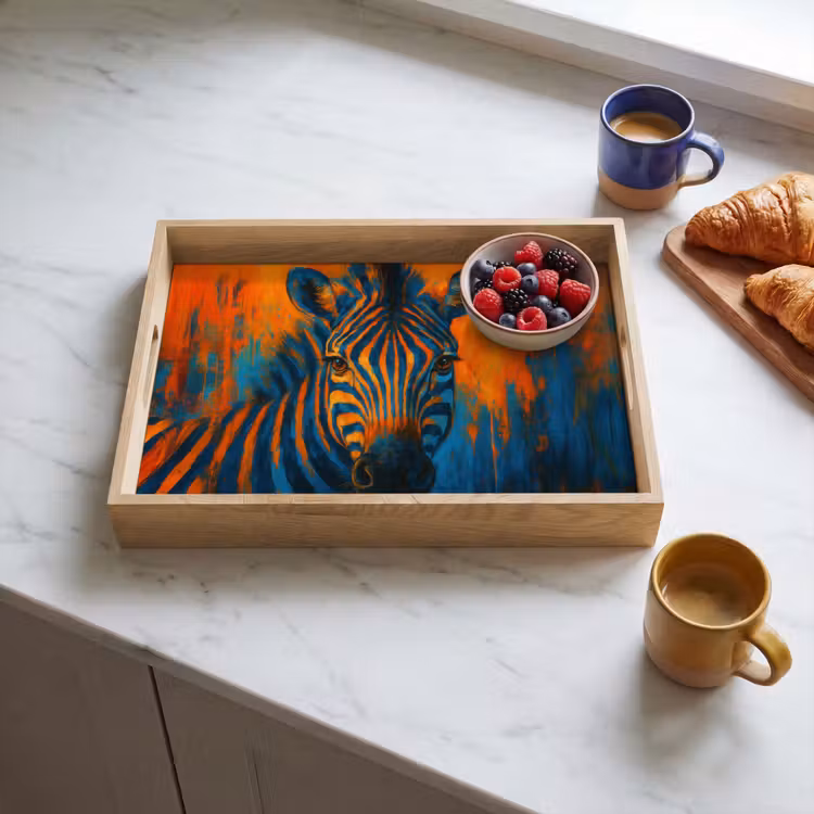 Zebra - Abstract - Blauw Dienblad Rechthoek middel -sfeer2