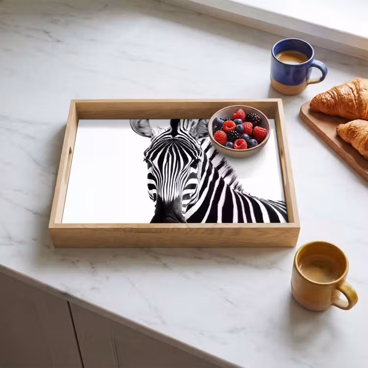 Zebra - Close-up - Zwart - Strepen Dienblad Rechthoek middel -sfeer2