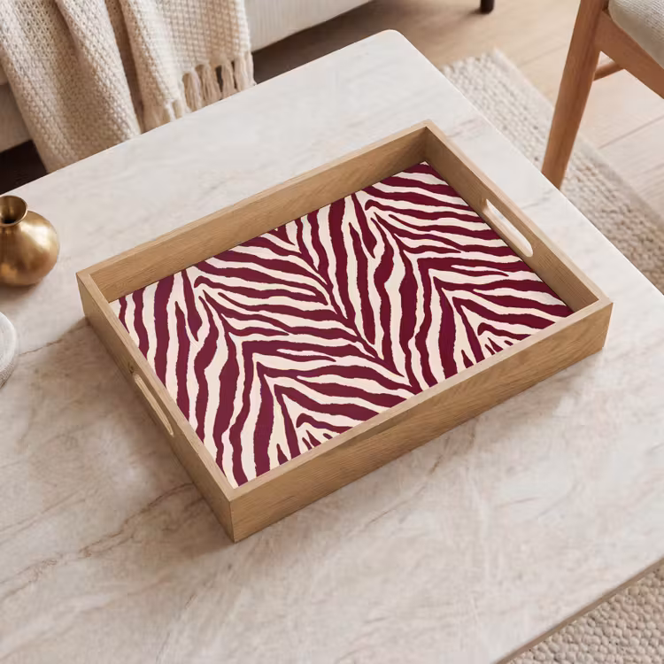 Zebra - Motief - Bordeaux - Rood Dienblad Rechthoek middel 911 -sfeer1