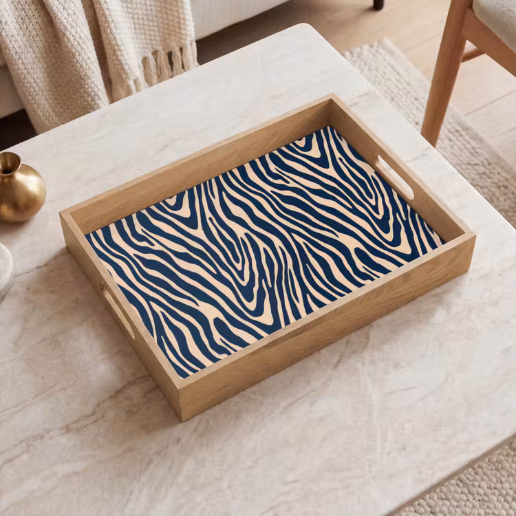 Zebra - Patroon - Blauw - Beige Dienblad Rechthoek middel 911 -sfeer1